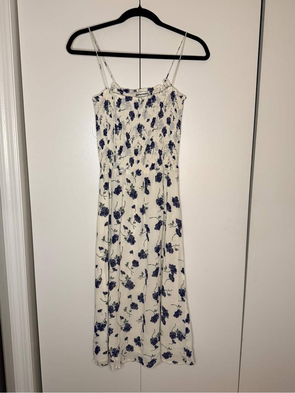 Reformation Cream Midi Dress with Blue Floral Print - Picture 2 of 5